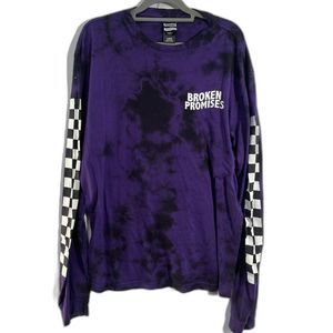 Broken Promises Purple & Black Tie Dye Long Sleeve Checkered Skate Shirt Large